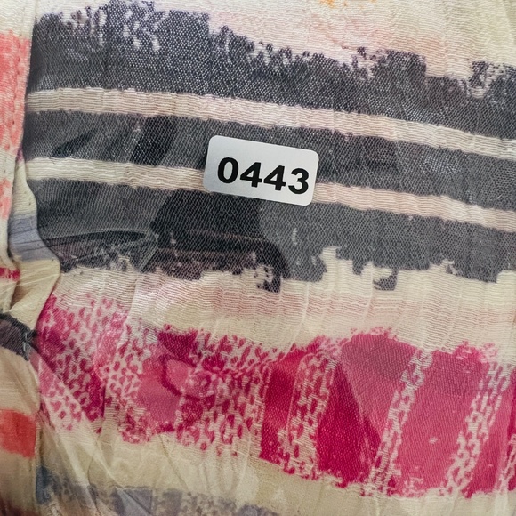 Zac Rachel colorful Striped Long Roll Tab Sleeve V neck Button Top Blouse size L - Picture 11 of 11